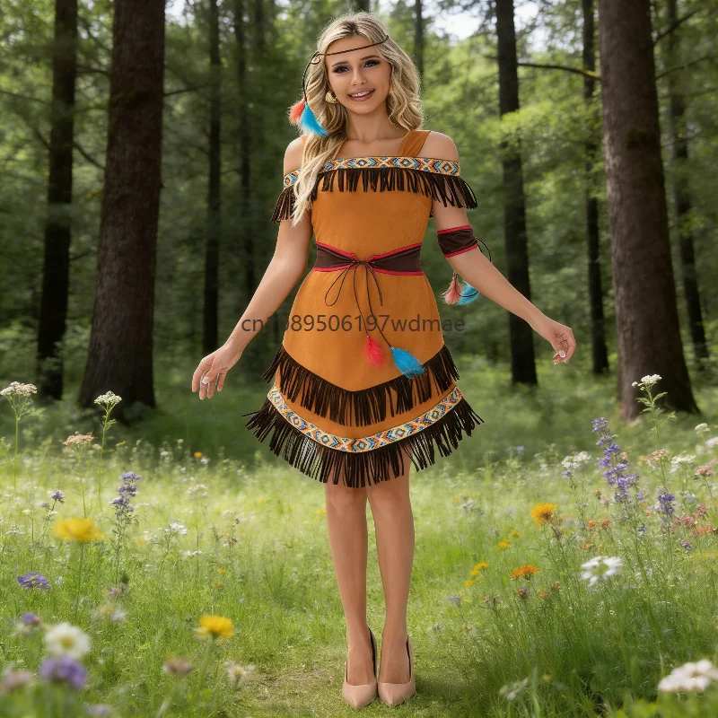 

Indians Native American Primitive Cosplay Costumes Lady Caveman Savage Outfit Stone Age Jungle Tribe Huntress Fancy Party Dress