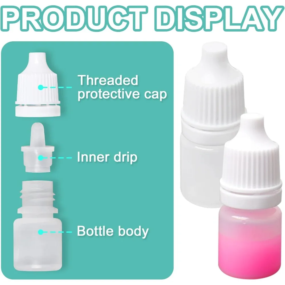 100 Stück 3-50ML Leere Quetschbare Plastik-Tropfflaschen, Tragbare Augentropfenbehälter mit Schraubverschluss und Stöpsel für Zuhause und Reisen – Detail 2