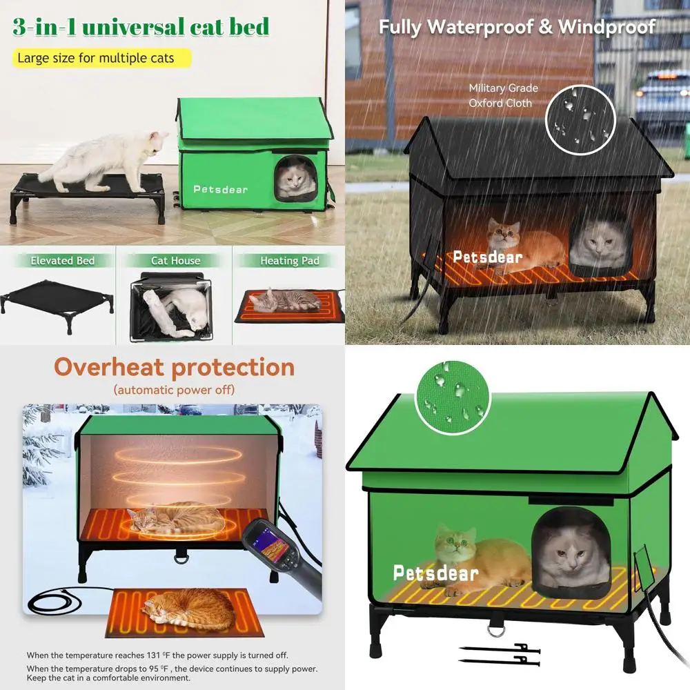 

Большое изолированное укрытие для кошек на открытом воздухе для нескольких кошек — водонепроницаемый зимний дом зеленого цвета