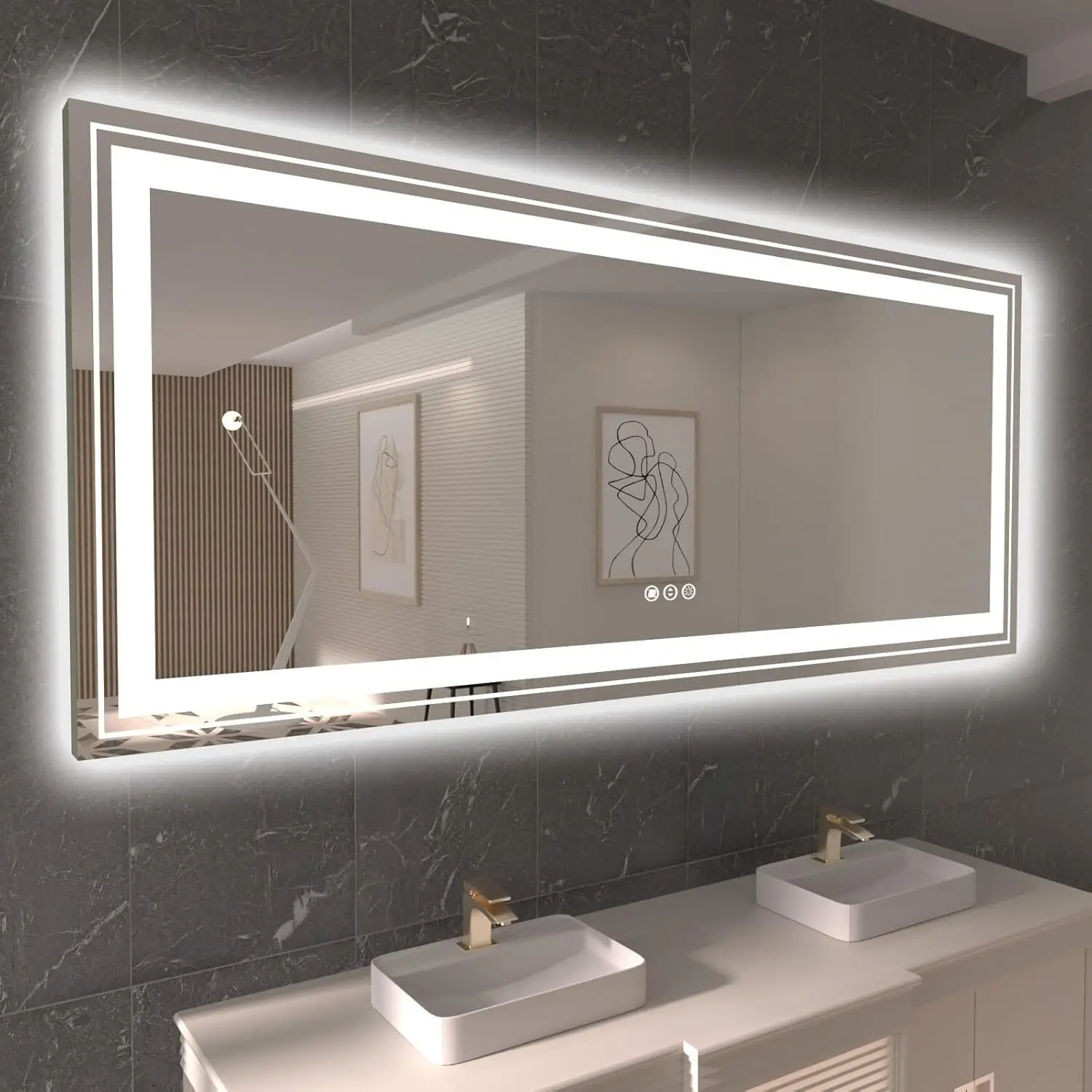 

LED Bathroom Mirror with Front and Backlit, Anti-Fog Memory Dimmable