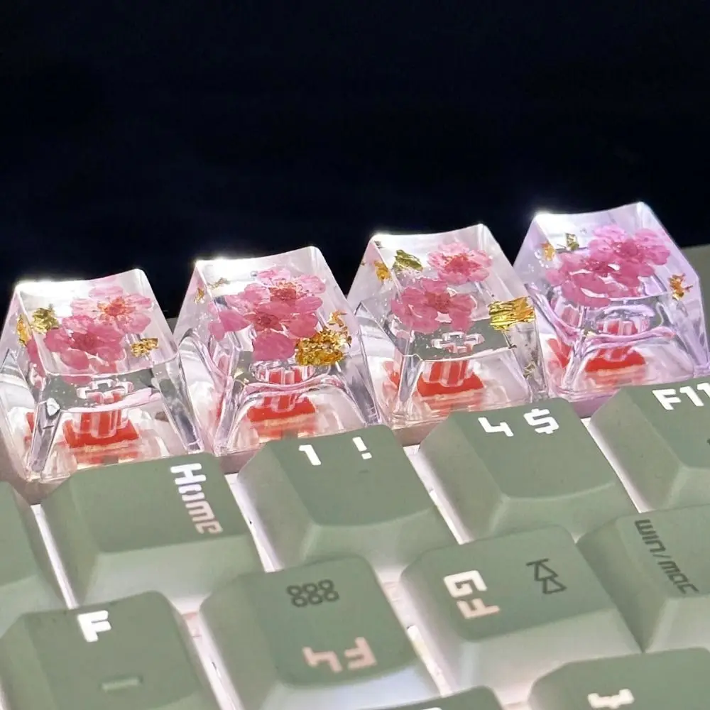Translucent Dried Flower Keycaps OEM R4 Gypsophila Mechanical Keyboard Keycap Decoration Handmade Resin Keycap Cherry MX