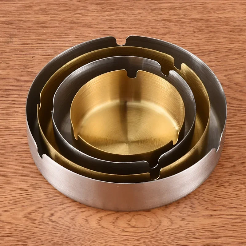 Round Stainless Steel Cigarette Ashtray Portable Tabletop Silver Gold Metal Ash Tray For Smoker Fly Ash Proof Ashtray Home Decor