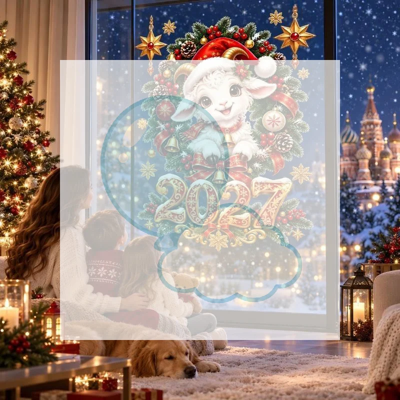 2027 Happy Christmas Decoration Sheep Window Decals Christmas Window Stickers Shopping Mall Showcase Festive Decor