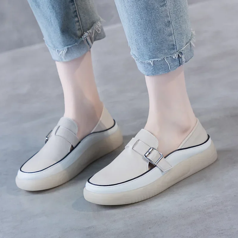 Koznoy 3cm 2024 Natural Cow Genuine Leather Autumn Soft Retro Ergonomic Shoes Slip On Flats Leisure Loafer Ethnic Woman Comfy