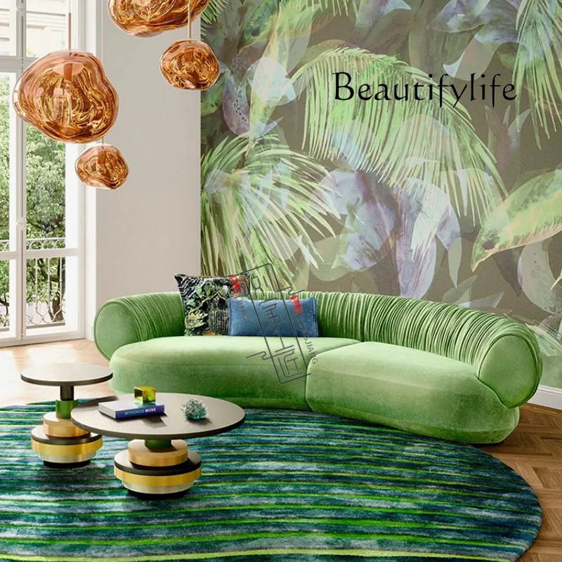 New Italian minimalist curved pleated modern creative fabric sofa American large flat layer designer