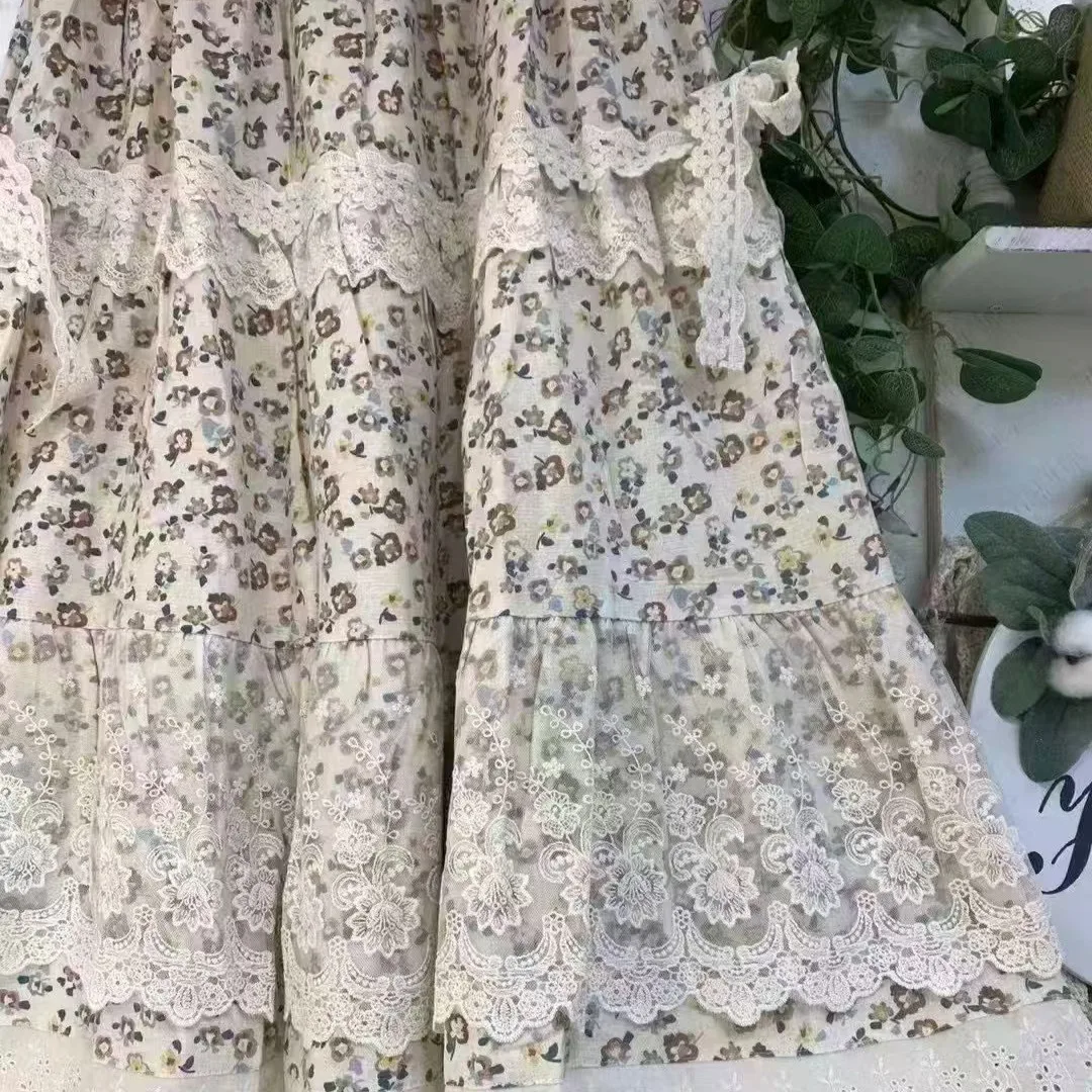 TIYIHAILEY Cotton Linen Long Maxi Skirts Elastic Waist A Line Spring and Summer New Fashion 2026 Ladies Lace Patchwork Printed