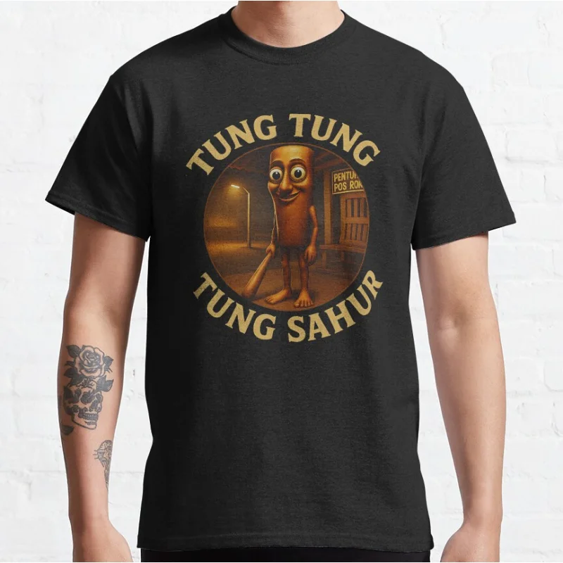 

Tung Tung Tung Sahr Italian brainrot funny meme T-shirt for men large size adult tops S-6xl mens clothing