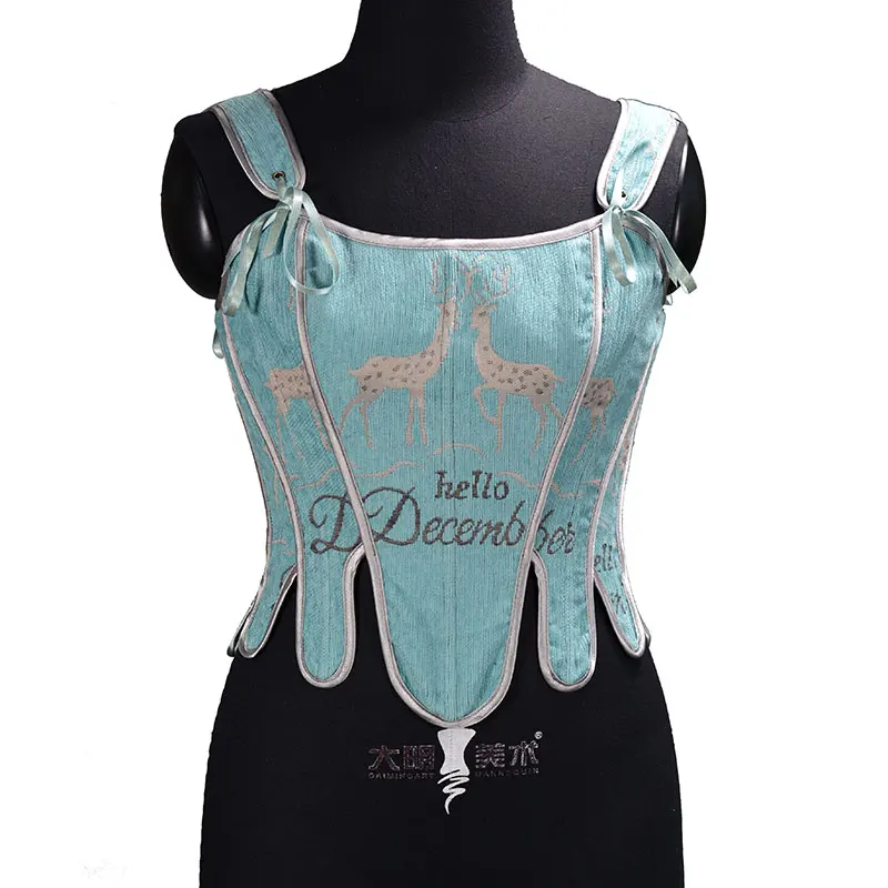 

Silver Deer Print Embroidery Overbust Corset Top Cami Streetwear