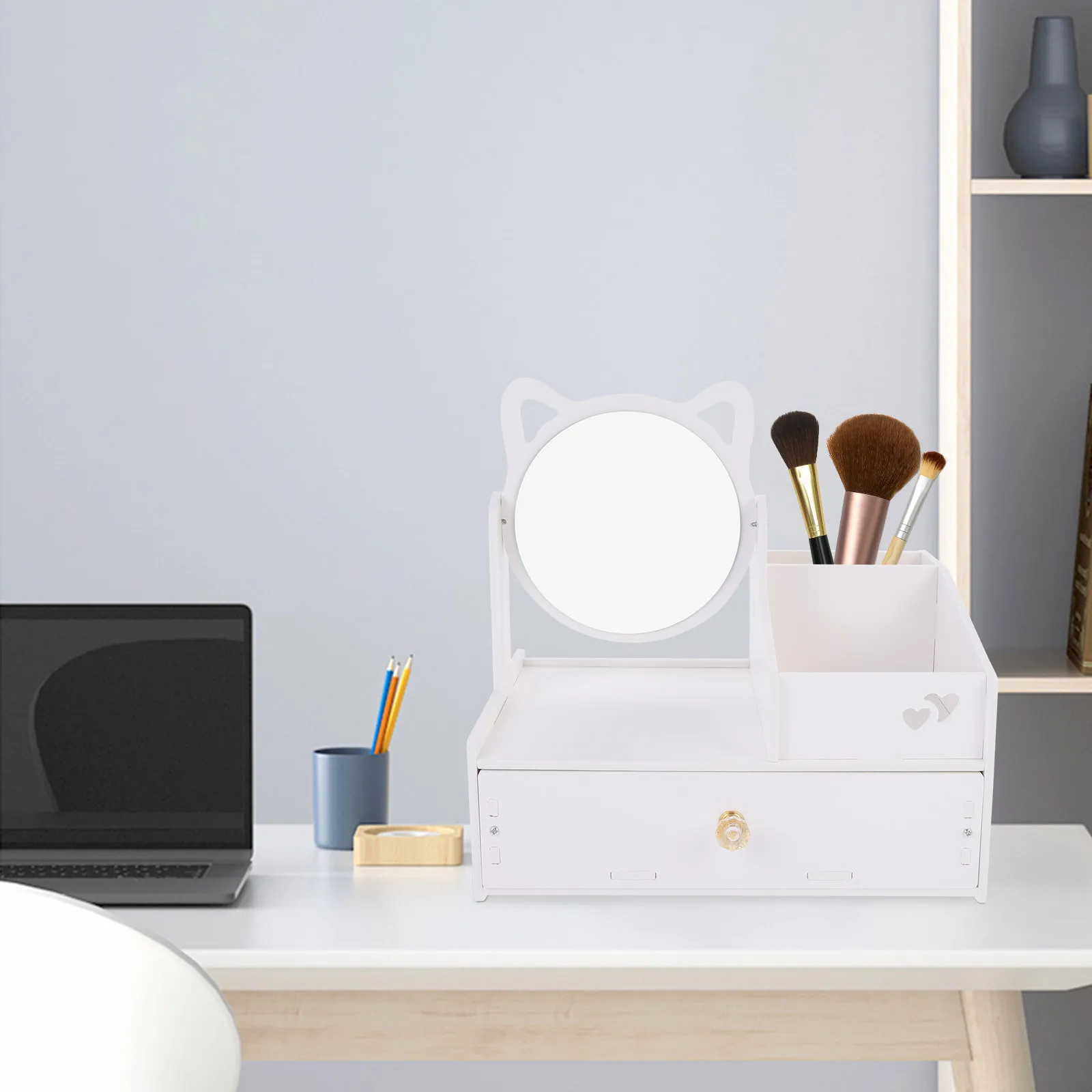 

Classify Cosmetics Storage Box Desktop Drawer Organizing Storage Box with Mirror Sundries Holder Makeup Organizer