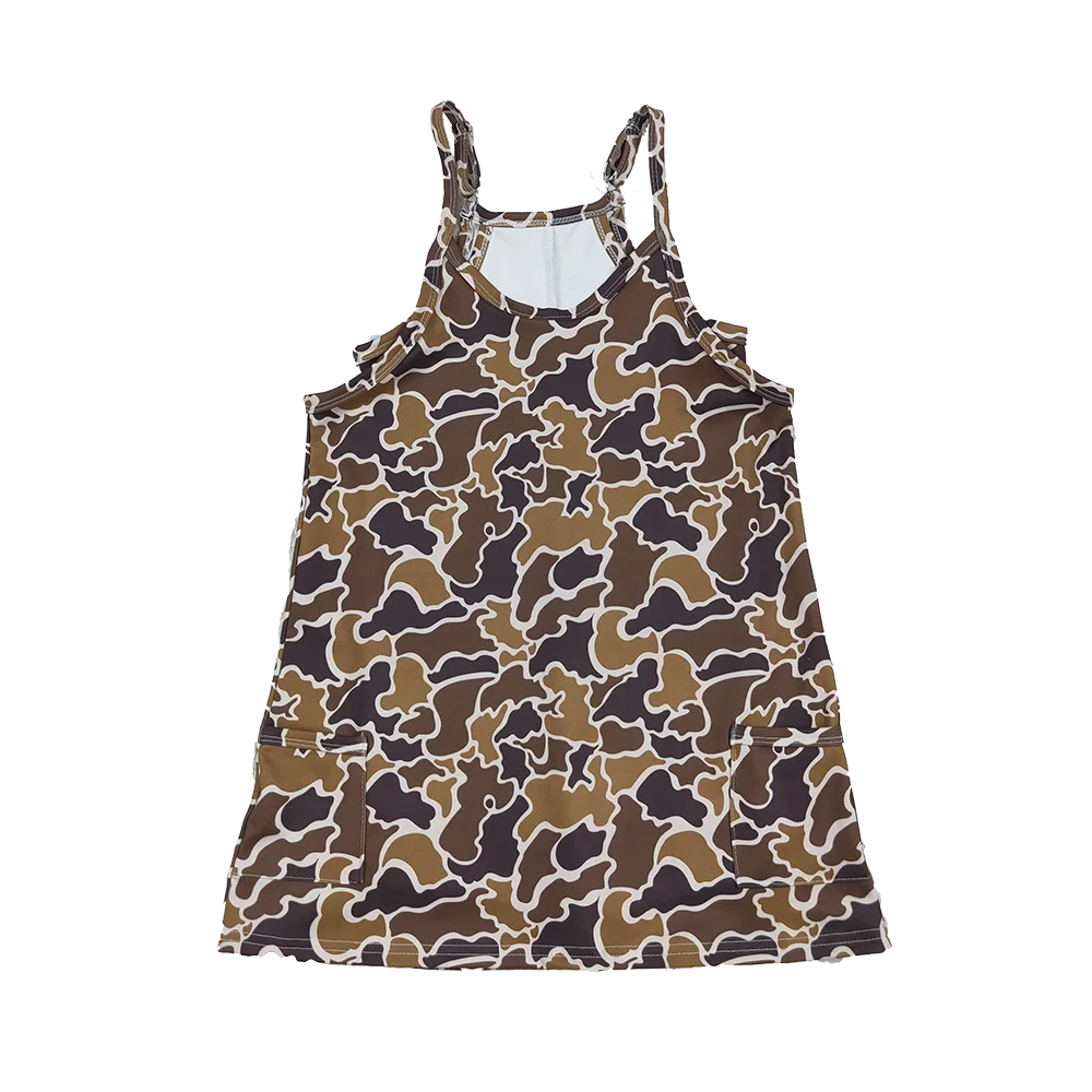 

9.11 Летние платья для маленьких девочек Коричневые камуфляжные карманы на бретельках для маленьких девочек Активные платья длиной до колена для йоги