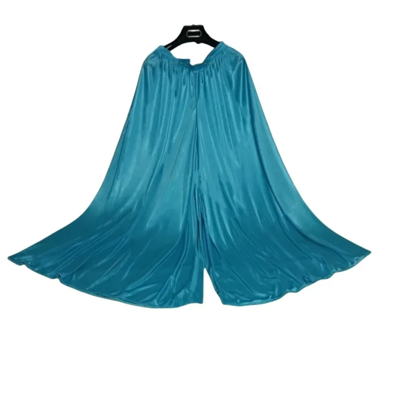 Ice Silk Satin Glossy Women Men's Mid Length Large Swing Wide Leg Pants Plus Size Loose Soft Silky Sleeping Bottom Thin