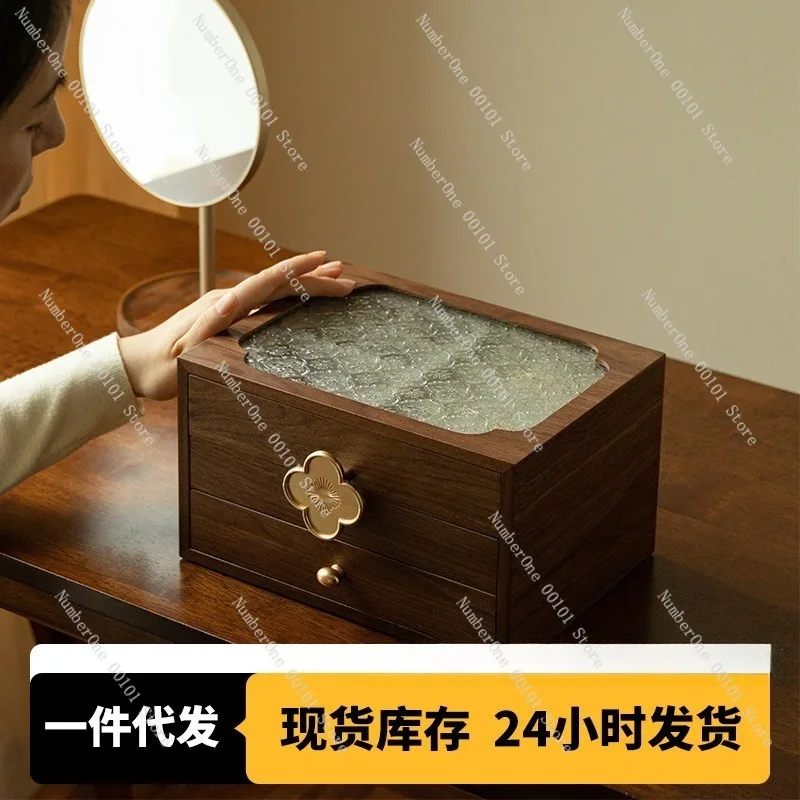 Elegant Walnut Wood Jewelry Storage Box Solid Wood Necklace Ring Earring Organizer Luxury Creative Design Wedding Newlywed