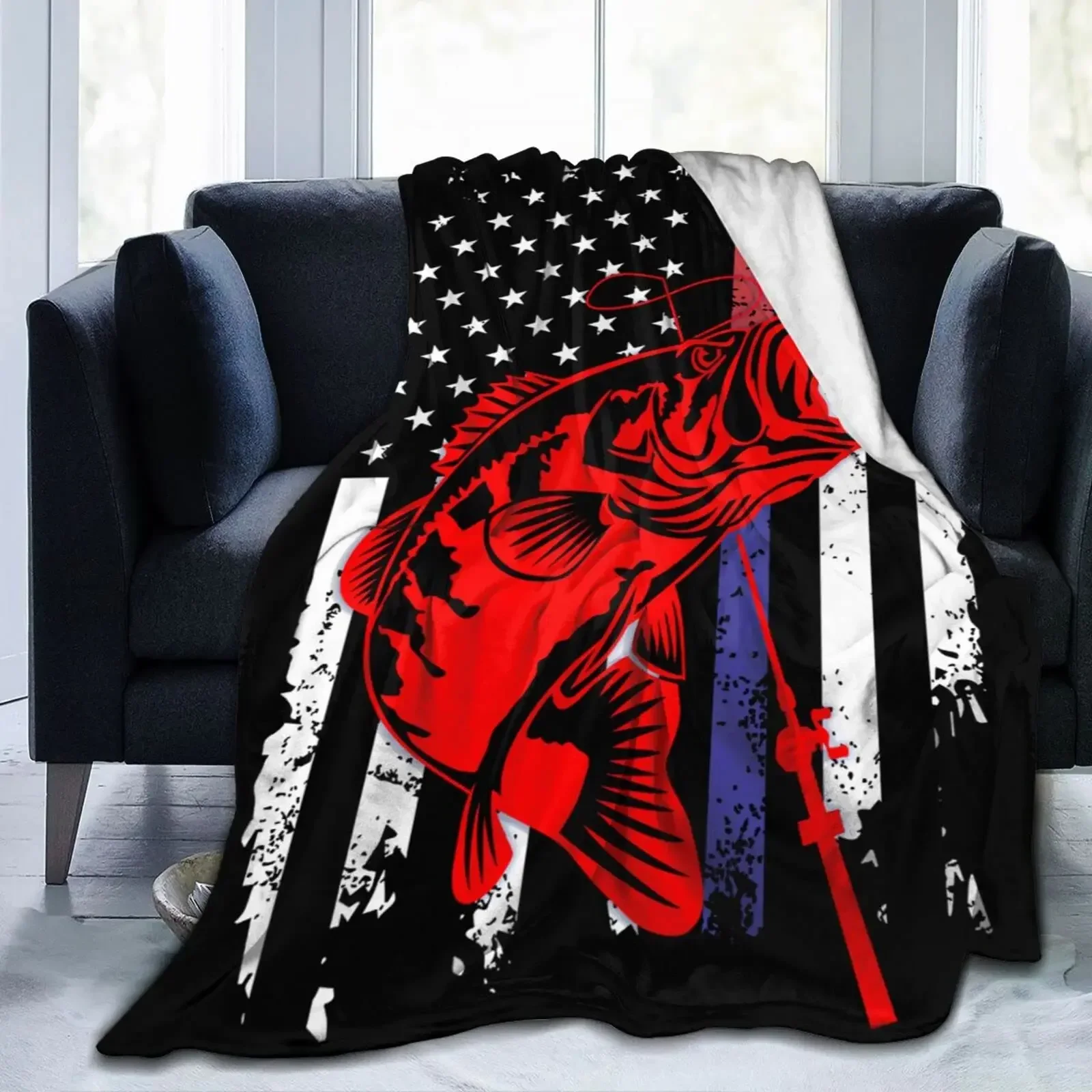 

3d print Blanket Largemouth Bass Jumping Out of Water Throw Blanket Washable Sofa Plush Blanket Beach Home Office Decor Blanket