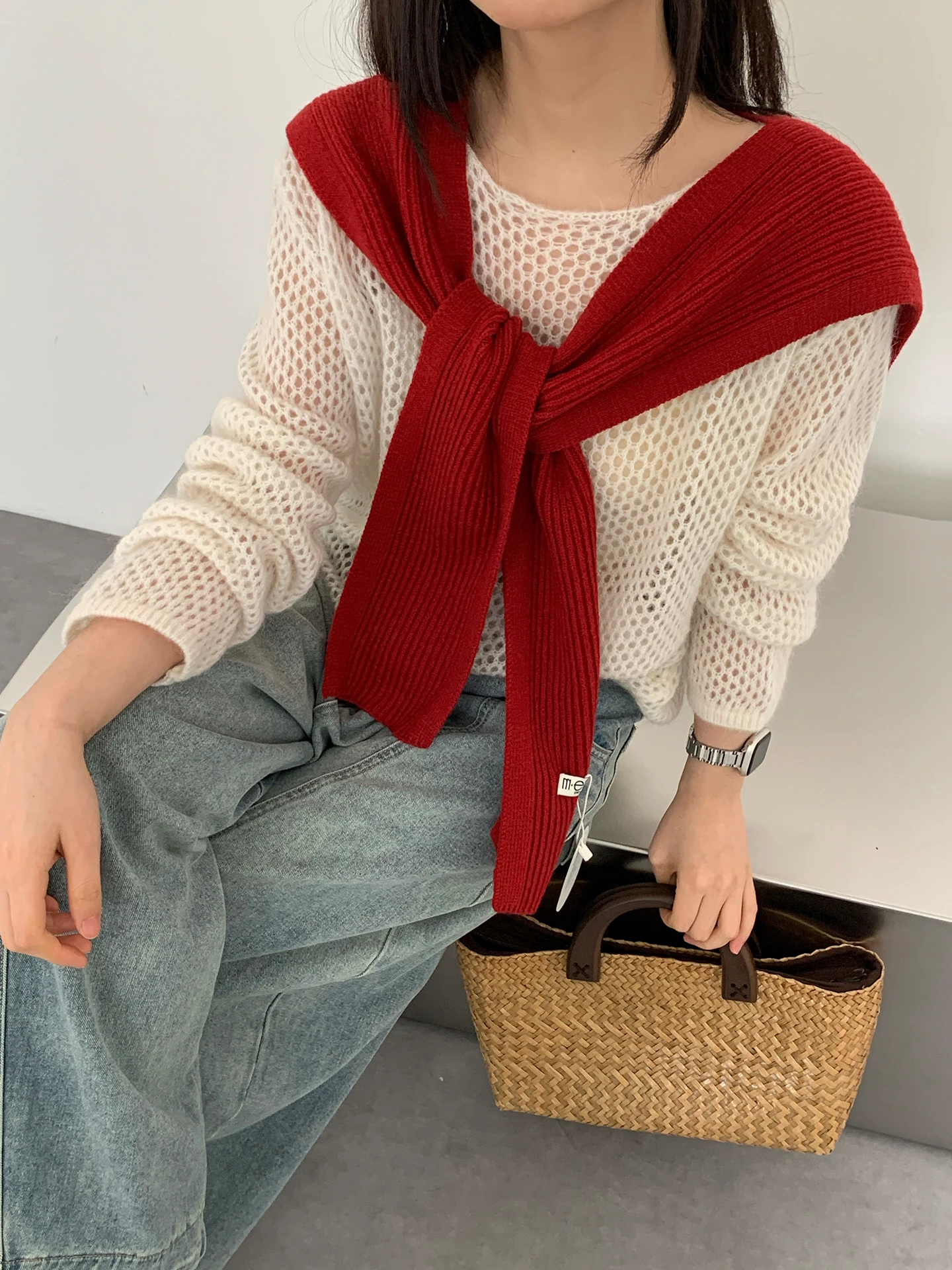 Korean Style Knitted Pure Color Scarf Shoulder Wrap Women's Autumn Winter Fashion High-End Feel Multi-Functional Small Cannon