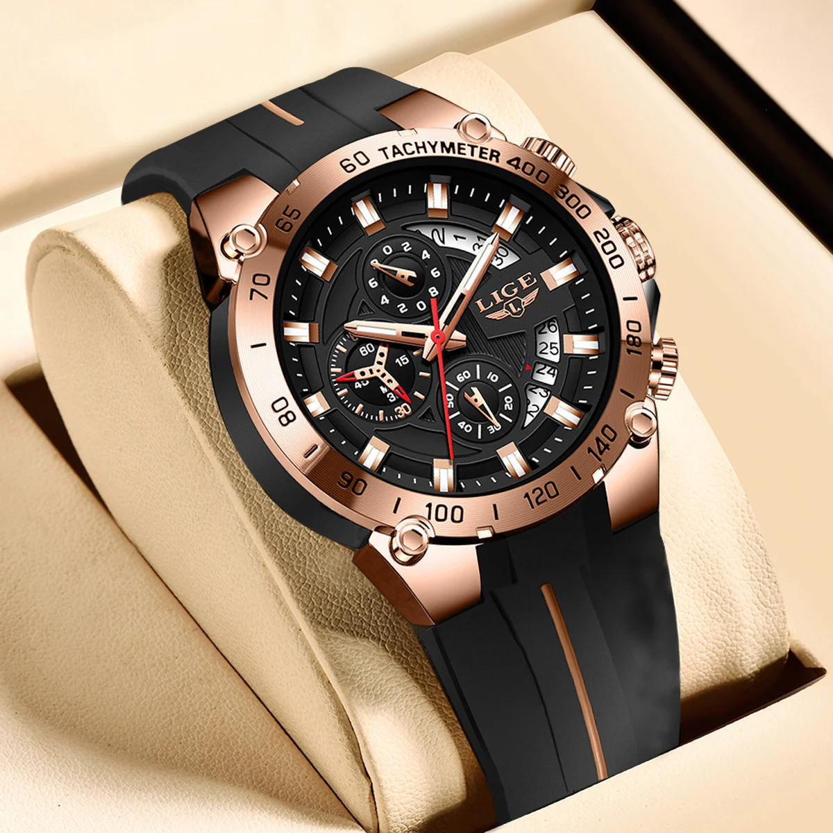 

LIGE Silicone Men's Watch Fashion Sports Calendar Military Quartz Watches Large Dial Waterproof Chronograph Business Man Watch