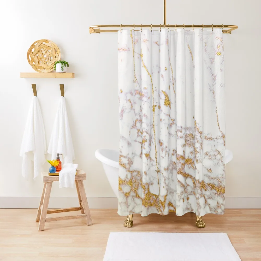 

MARBLED WHITE GOLD Shower Curtain Shower For Bathrooms Shower Set For Bathroom Funny Curtain