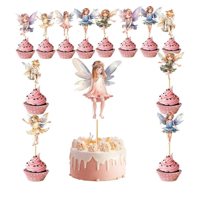 

18pcs/set Fairy Cake Toppers Angel Fairy Girl Birthday Party Cupcake DIY Decor for Baby Shower Princess Wedding Party Cake Decor