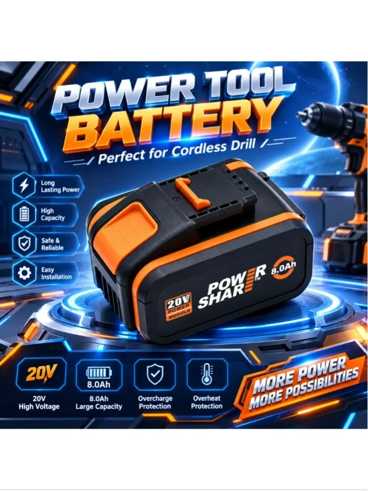 WORX PowerShare 20V 8.0Ah Lithium-Ionen-Akku, Ersatzakku für WORX 20V kabellose Elektrowerkzeuge, Überlade- und Überhitzungsschutz