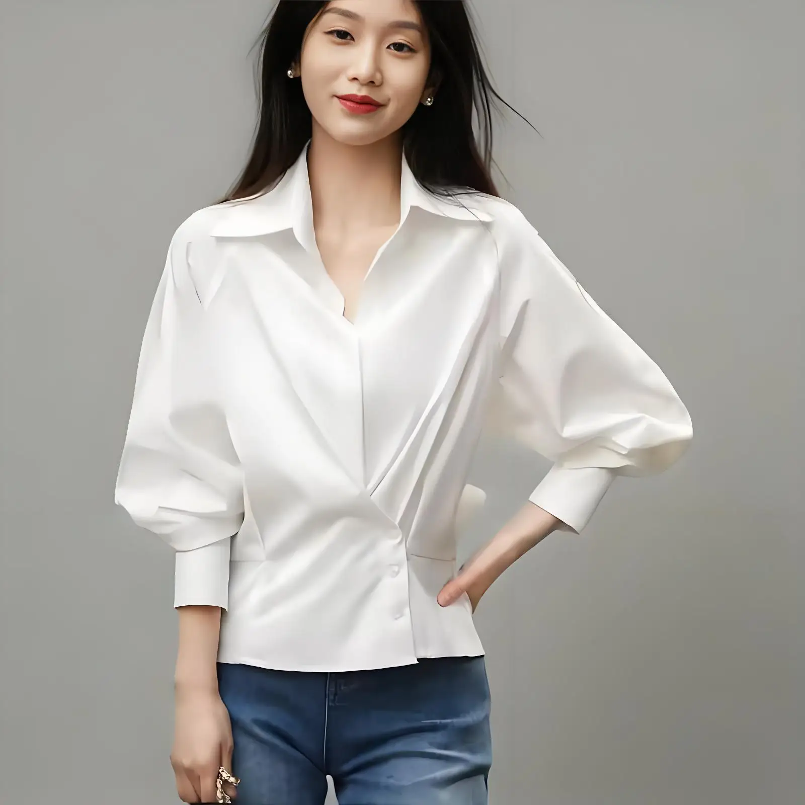 

Осенняя мода 202, женская повседневная элегантная рубашка с длинными рукавами, офисные женские белые рубашки и блузки с тонкой талией, женская одежда
