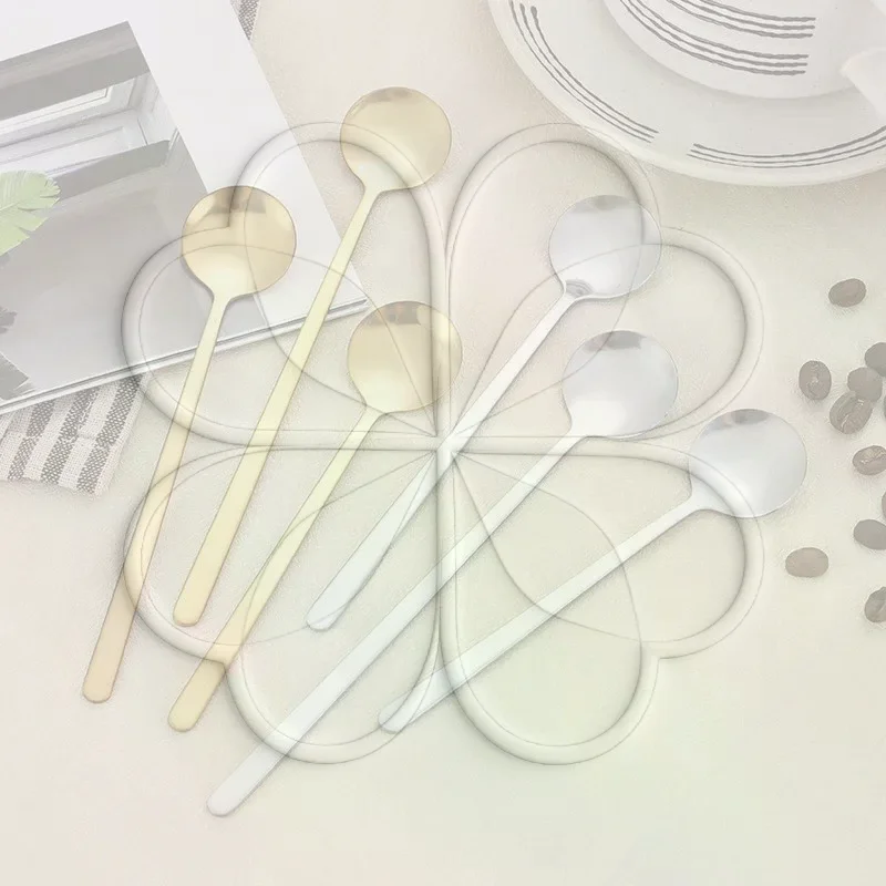 4Pcs Long Handle Ice Spoon Coffee Tea Stir Spoon Stainless Steel Gold Cutlery Set Dinnerware Kitchen Dinner Flatware Set