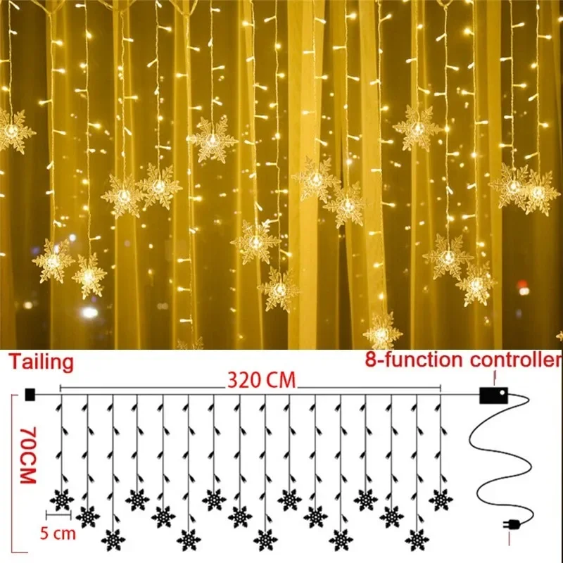 

Праздничные занавески в виде снежинки, светодиодные фонари, свадебный декор, светодиодные фонари, садовые рождественские украшения для дома, рождественские огни, вилка европейского стандарта, 220 В