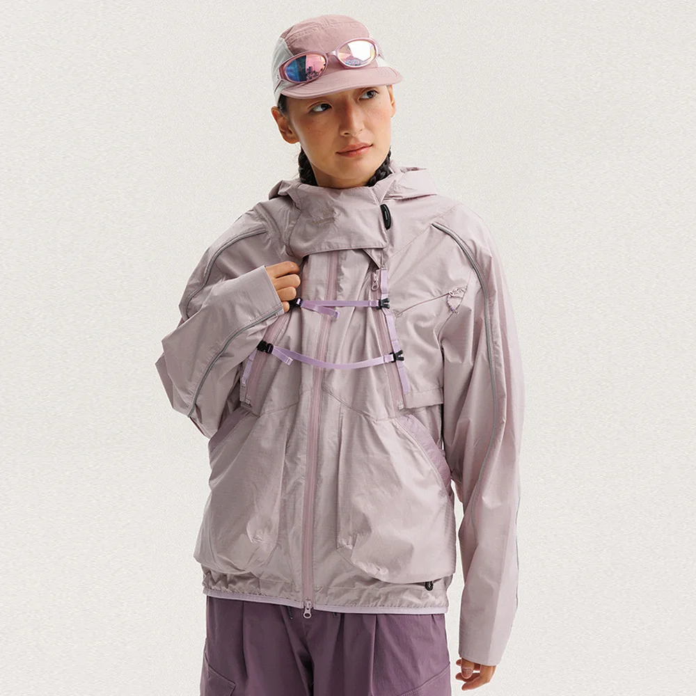 Women Men 2 Pieces Vest Cloak Outdoor Sports Reflective Stripe Cycling Waterproof Hooded Cargo Biker Jacket City Streetwear Coat