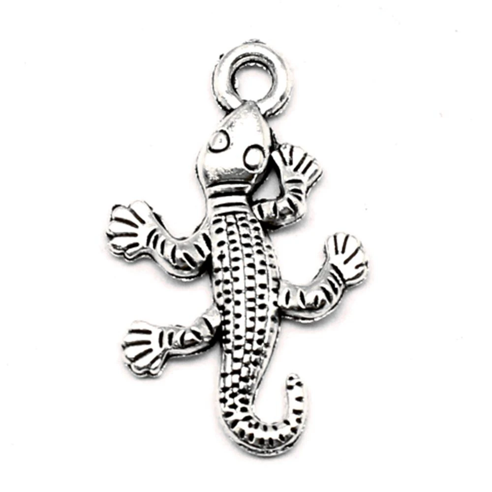 10pcs 15x25mm Lizards Charms Pendants For Jewelry Making Bag Accessories Jewellery Making Supplies Antique Silver Color