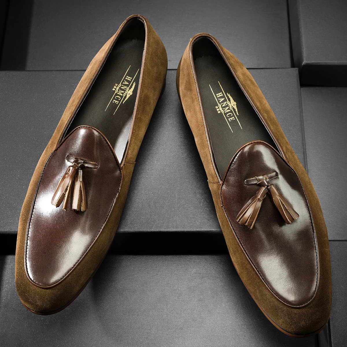Hanmce Men's Shoes Fashion Top Selling Handmade Office Luxury Formal Genuine Leather Slip-On Mens Loafer Shoes 318-807