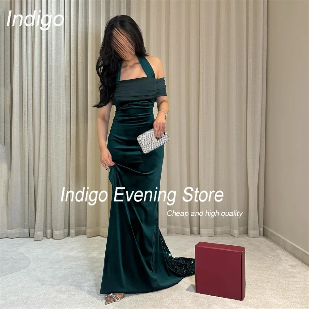 Abito da sera a sirena con scollo all'americana Indigo 2025 con spalle scoperte Piega con paillettes Aperto sul retro Abito da ballo formale per feste فساتmaveraPersonalizzato