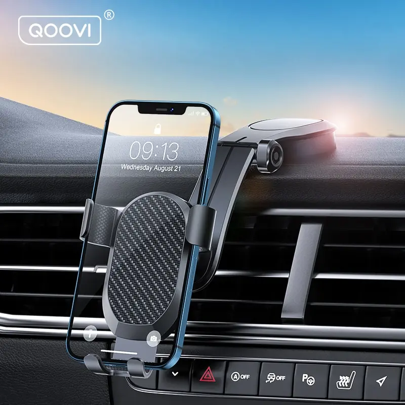 QOOVI Car Phone Holder Stand Cellphone Mount Gravity No Magnetic Support For iPhone 14 13 Pro Xiaomi Mi12 Samsung S21 Huawei