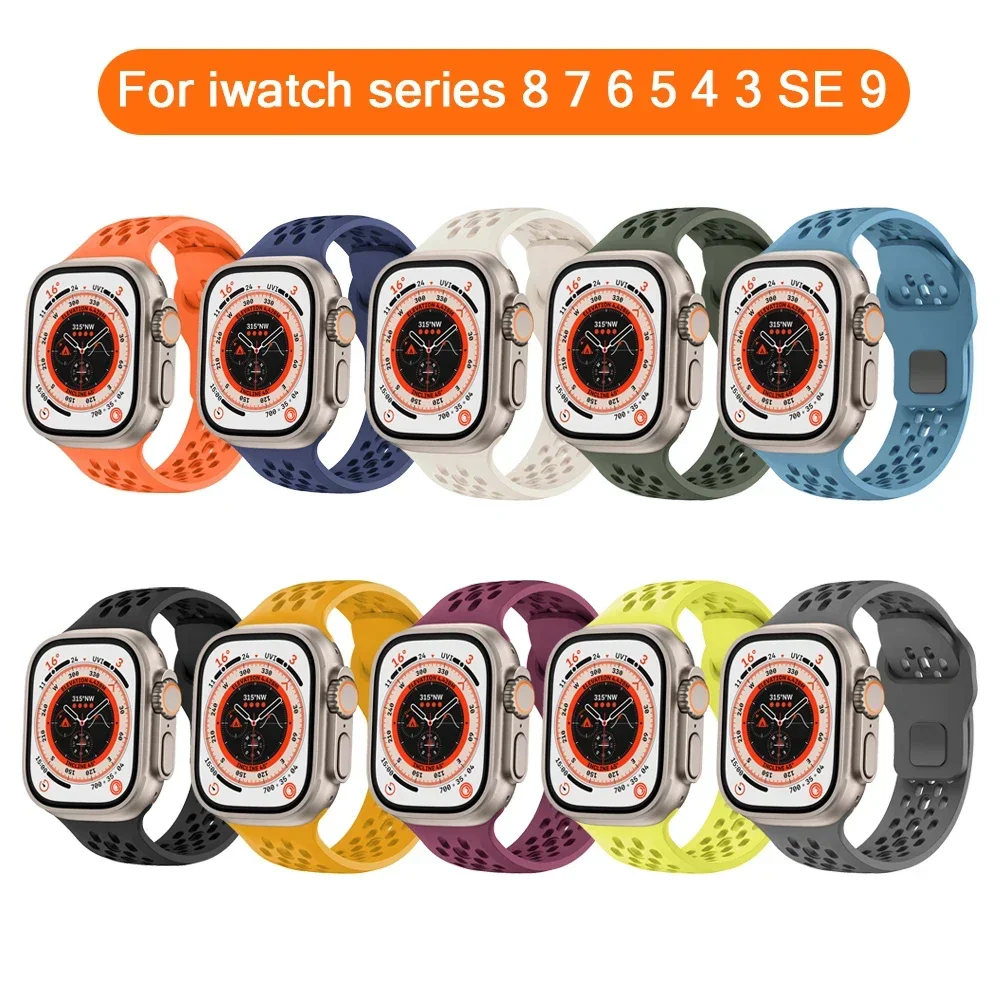 الرياضة سيليكون الفرقة ل أبل الترا 2/1 10 42/46/49 مللي متر لينة تنفس سوار معصمه iwatch سلسلة 9 8 7 6 5 4 SE الفرقة