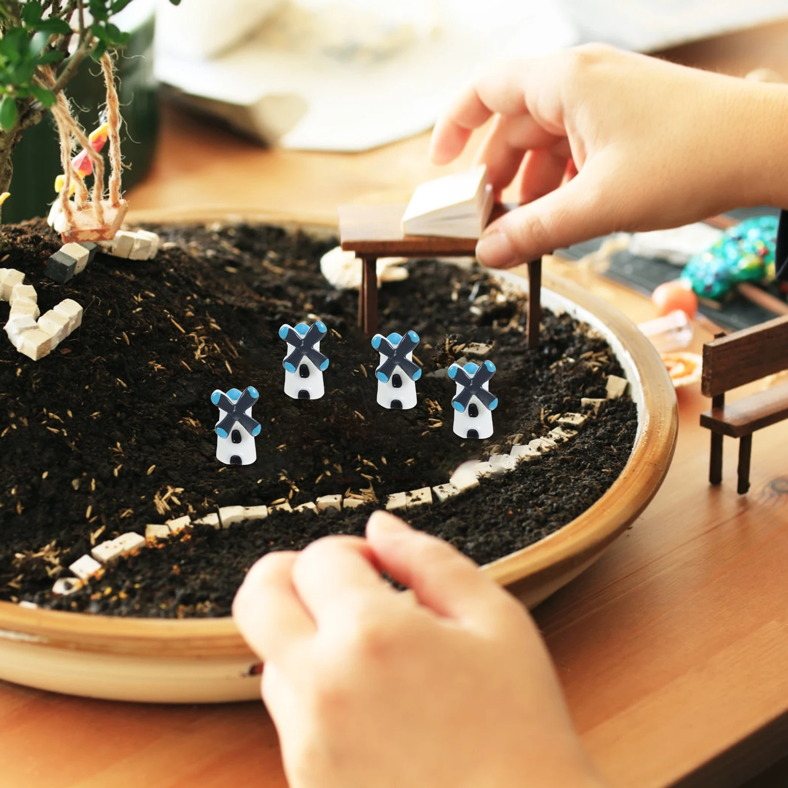 

20 Pcs Artificial Windmill Resin Decorations Micro L nament Compact Lightweight Scratch Resistant Puzzle 3D Jigsaw DIY