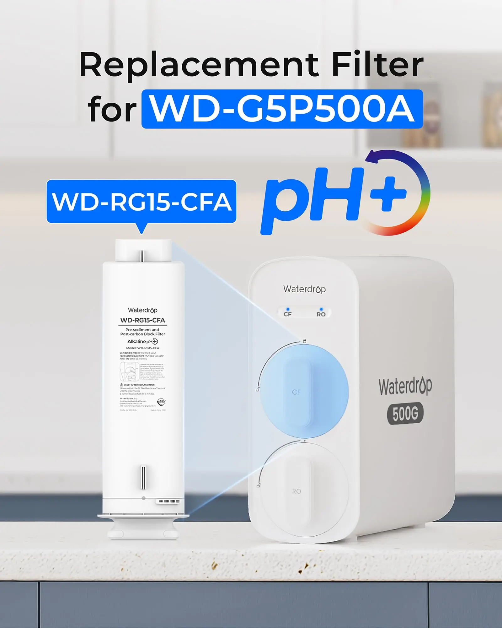 Waterdrop G5P500A-CF Filter, Replacement For Waterdrop G5P500A RO System
