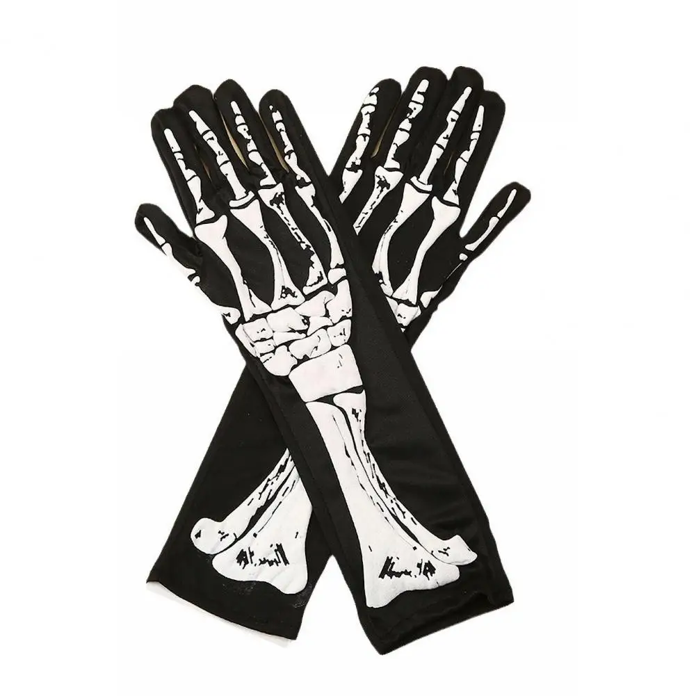 Party Gloves Halloween Skeleton Gloves with Ghost Hand Print Terrifying Unisex Cosplay Performance Skull Gloves One Size