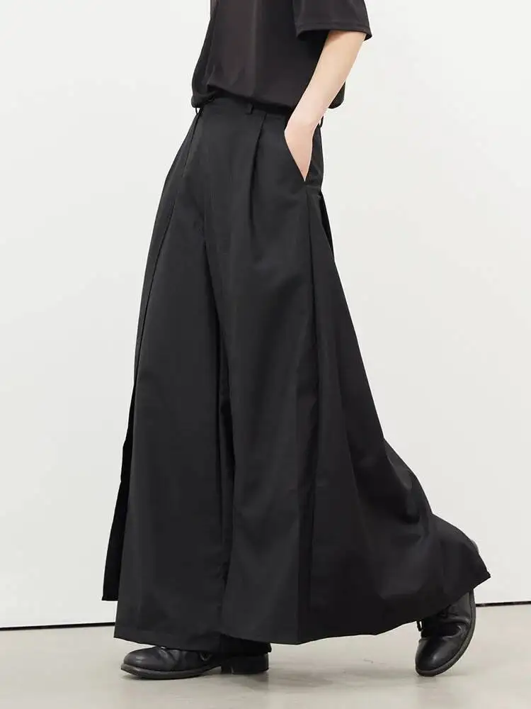 Lange Damen Schwarze Plissierte Elegante Weite Hose mit Hoher Taille Neue Locker Sitzende Hose Mode Frühling Herbst 2026 1DFX4