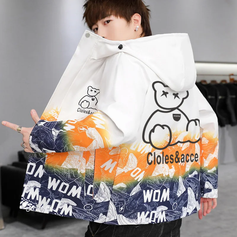 

Мужская демисезонная куртка с капюшоном, повседневная, свободного кроя, в рабочем стиле, модная, из полиэстера, на молнии, с длинными рукавами, молодежная