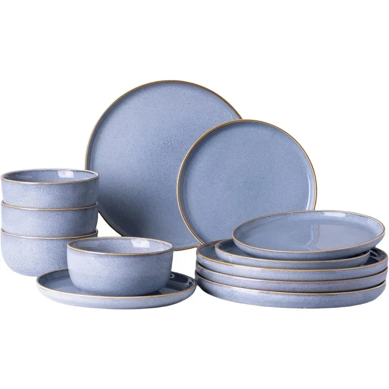 Ceramic Dinnerware Sets for 4, 12 Pieces Stoneware Plates and Bowls Sets, Chip and Scratch Resistant Dishe Set for Dinner,