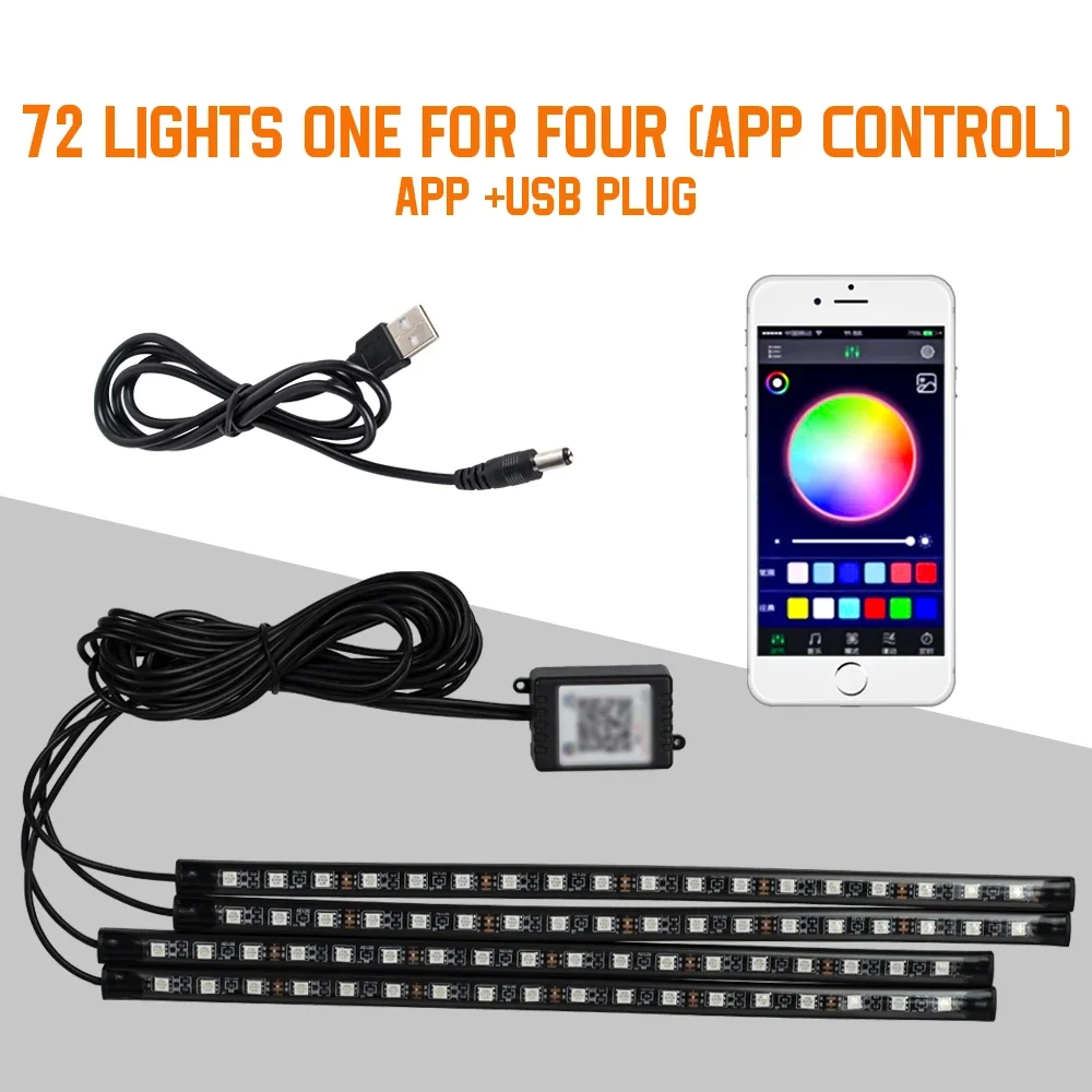Neon 36 48 72 LED Auto-interieur Omgevingsvoetlicht Draadloze afstandsbediening Muziek APP Controle Auto RGB Sfeer Decoratieve lamp