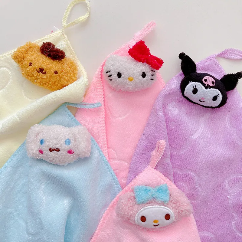 Sanrio Cartoon Soft Small Hand Towel Kuromi My Melody Hello Kitty Kitchen Bathroom Household Handkerchief Small Towel Girl Use