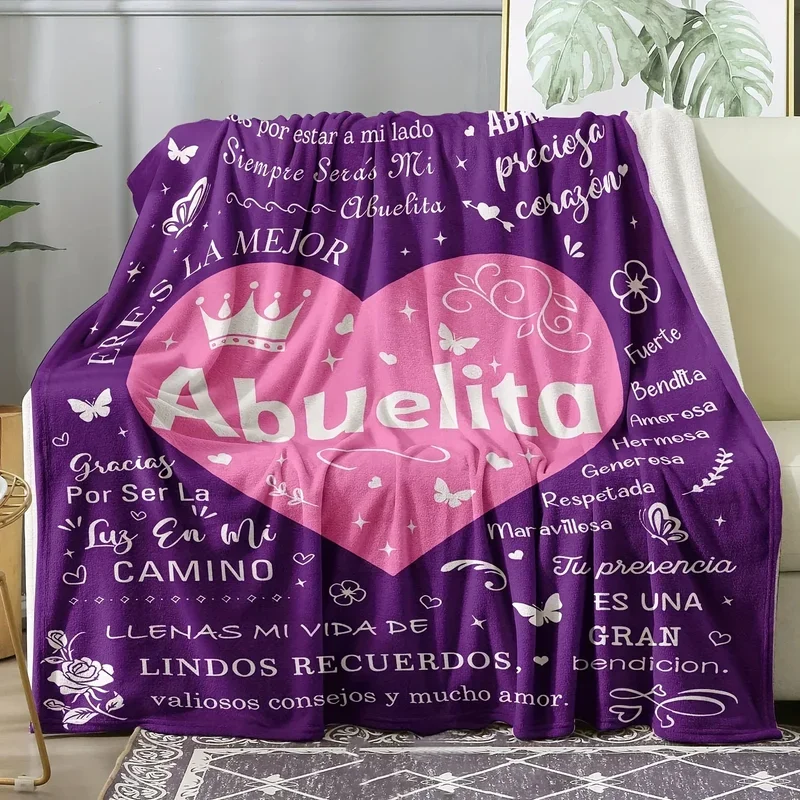 1pc Spanish Gift Text Blanket, Grandma Gift Creative Blanket, Grandma Birthday Gift Blanket, The Best Grandmother Gift@0￥