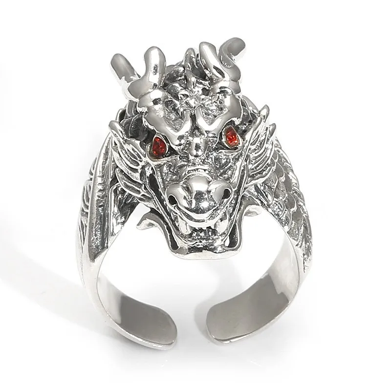 

002-JZ-29 ZFSILVER Silver S925 Fashion Adjustable Retro Exaggerated Creative Punk Hip-hop Dragon Ring Men Women Wedding Jewelry