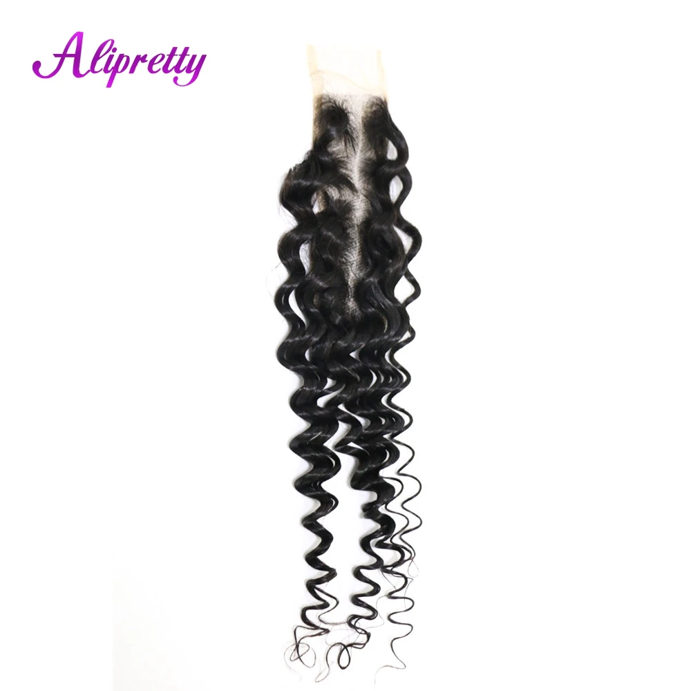 Alipretty 2x6 chiusura capelli umani onda profonda 2x6 HD chiusura in pizzo parte centrale per donna chiusura a separazione profonda solo spedizione