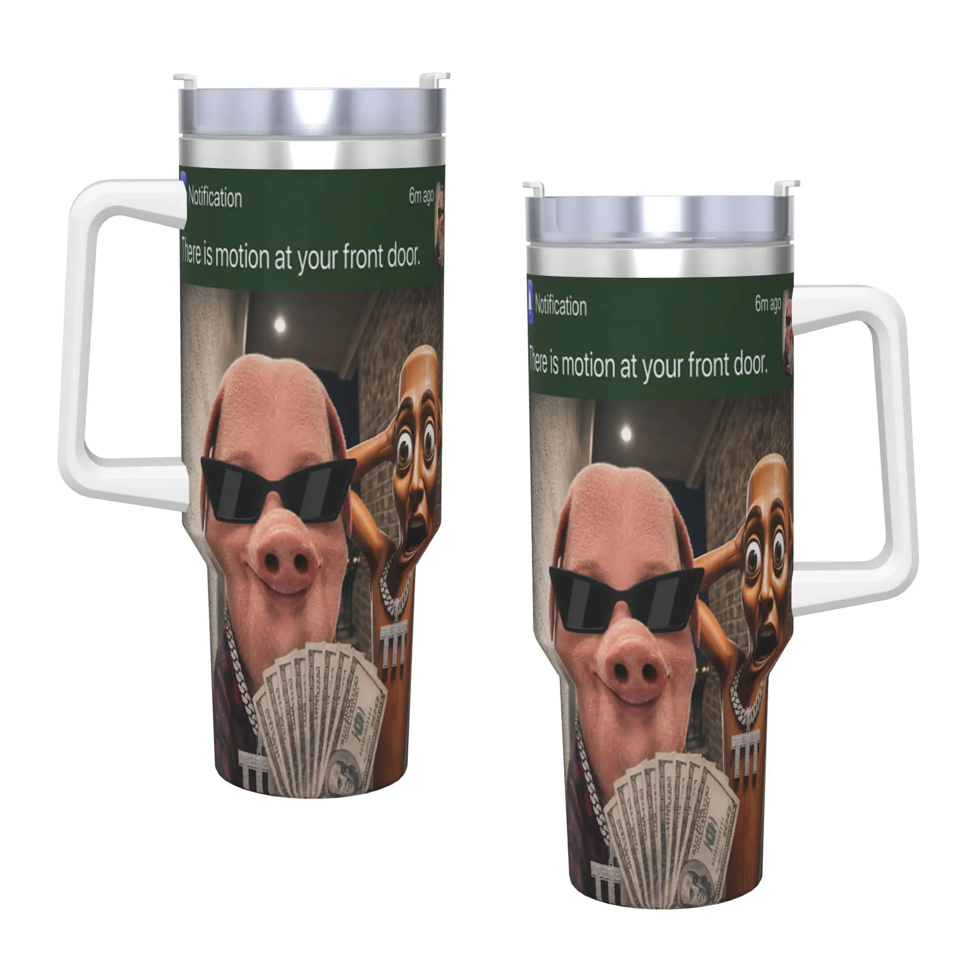 There is Motion at Your Front Door Tung Sahur and Jonh Pork Stainless Steel Tumbler Car Mugs Coffee Mug Milk Tea Water Bottle