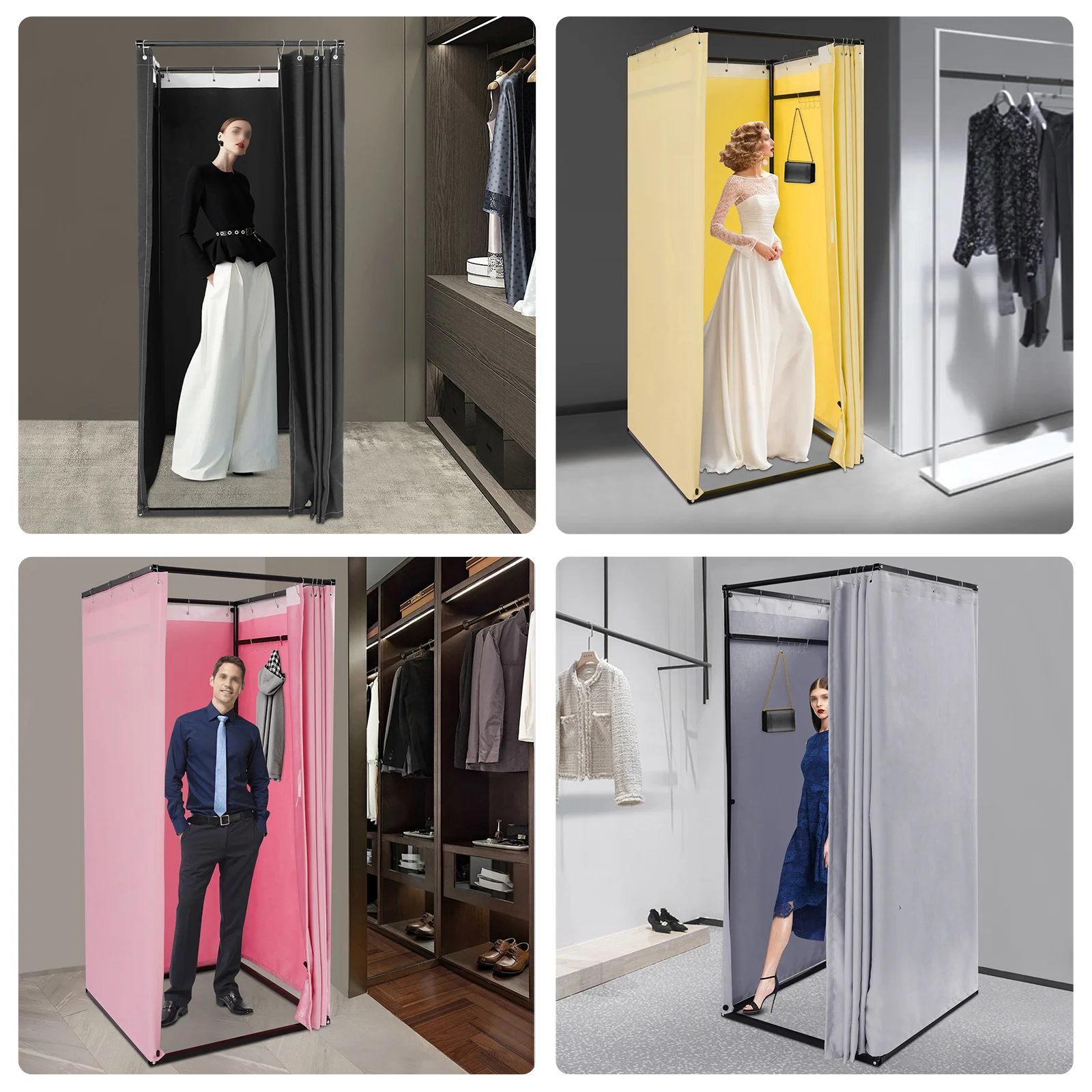 

85x85x200cm Portable Fitting Room Changing Room With Curtain For Clothing Stores, Pop-Up Markets, Photo Studios,Etc.