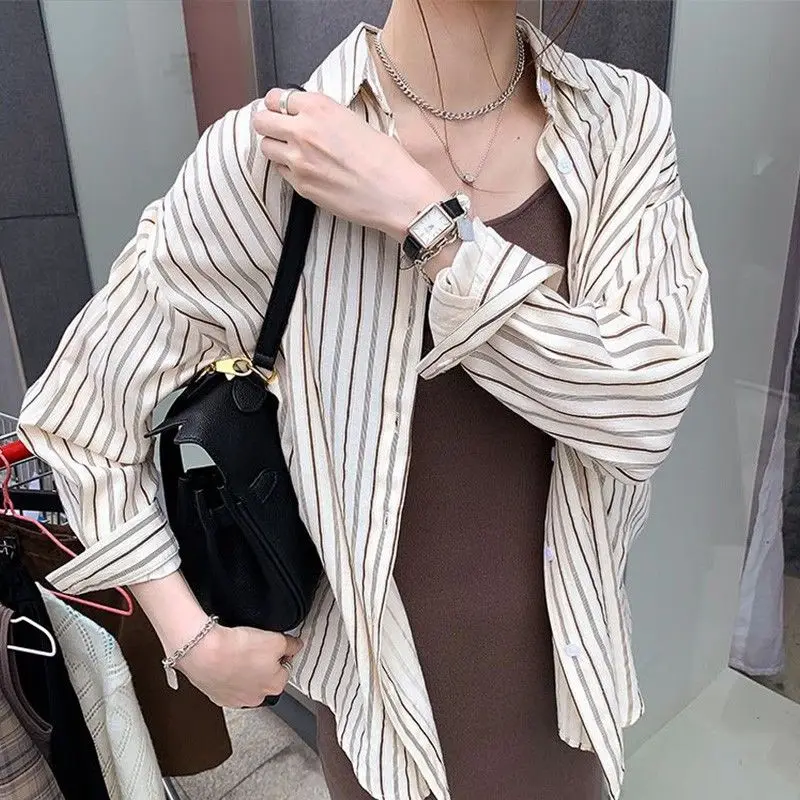 Shirts Women Striped Straight Cool Basic Retro Design All-match Streetwear Casual Gentle Chic Korean Style College Mujer Spring