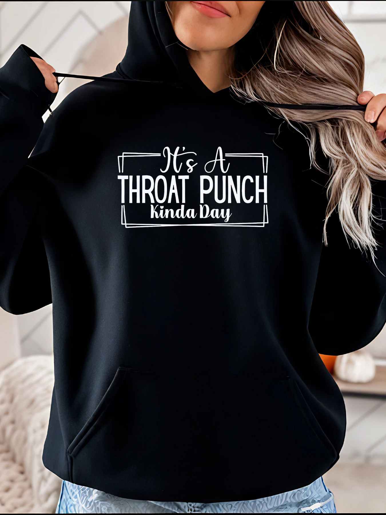 

Halloween Print Hoodie Loose Fit Casual Women's Sweatshirt with It's A Throat Punch Kinda Day Graphic, Ins Style, Everyday Wear