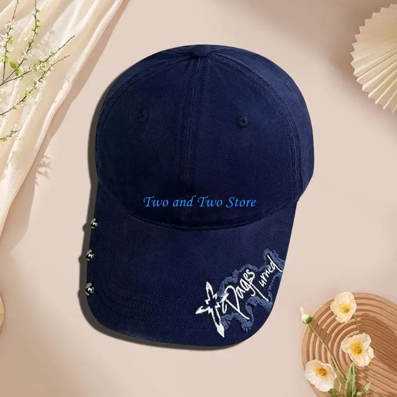 

HX6F Distressed Embroidery Baseball Cap Men Women Adjustable Strap Breathable Sun Hat