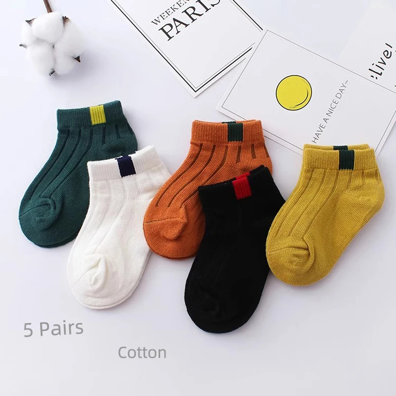 5 Pairs/Lot Children\'s Short Socks Boys and Girls Thin and High-quality Cotton Socks Breathable and Sweat Absorbing Baby Socks