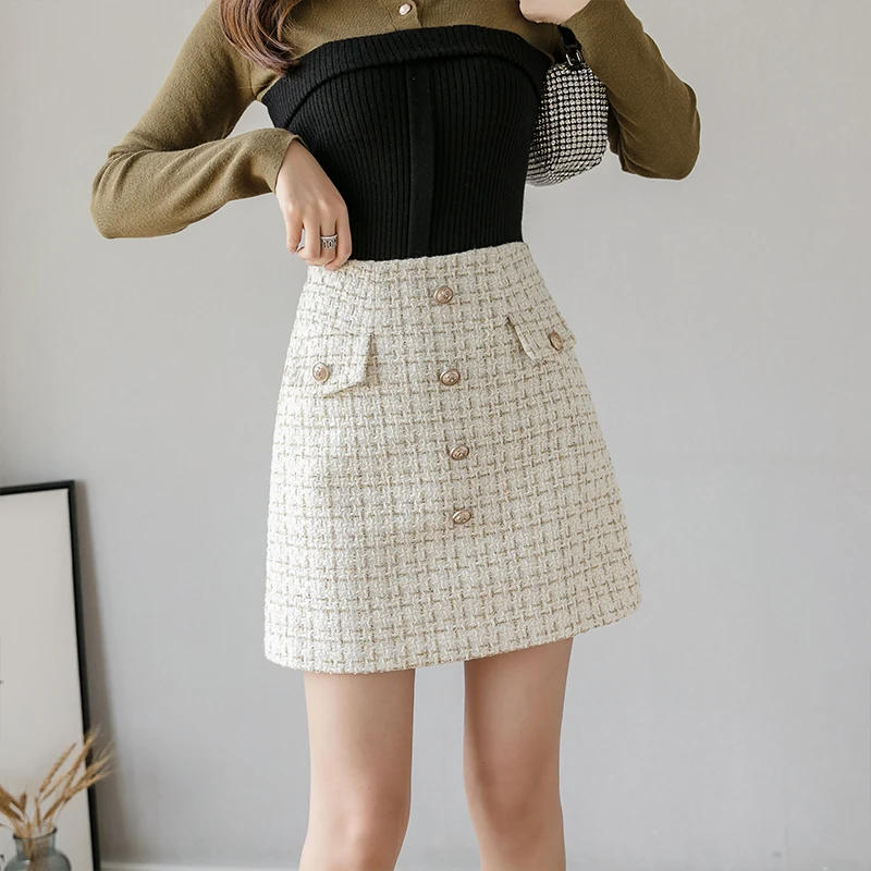 Ladies Small Fragrance Woolen Cloth Mini Skirt Women Clothes Woman Casual OL Skirts Girls Skirts Female Clothing BPy685-1