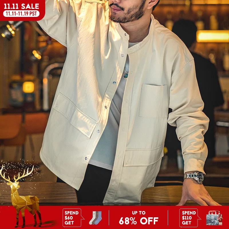

Maden Vintage 100% Cotton Shirt Jackets for Men Brand Casual Long Sleeve Pocket Shirts Fashion Outwear Basics Amekaji Jacket